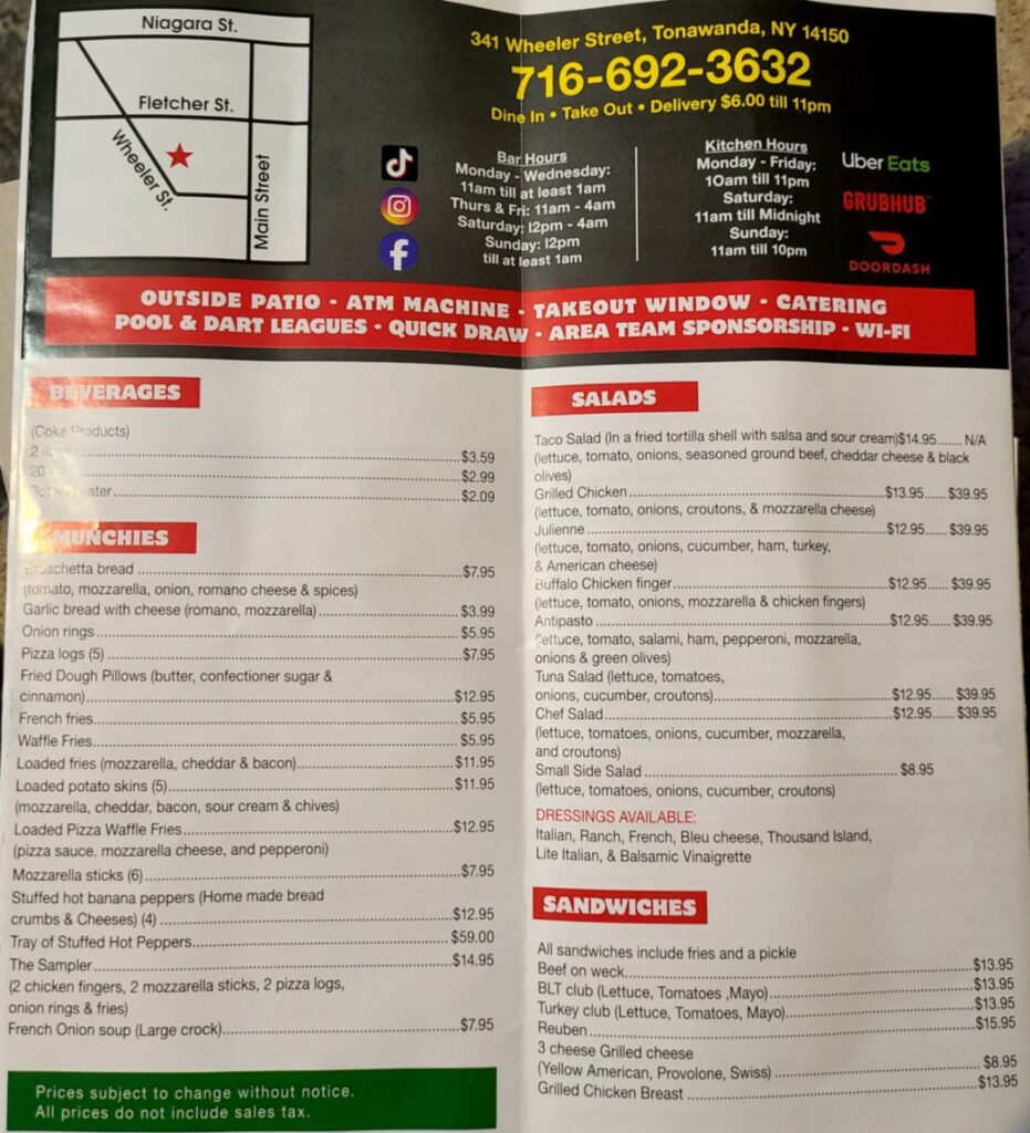 T.C. Wheelers Bar & Pizzeria Menu 2