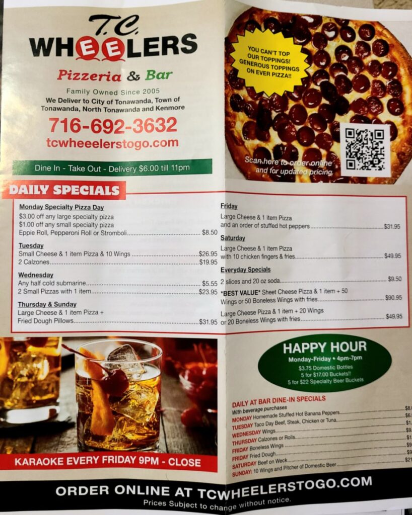 T.C. Wheelers Bar & Pizzeria Menu 3